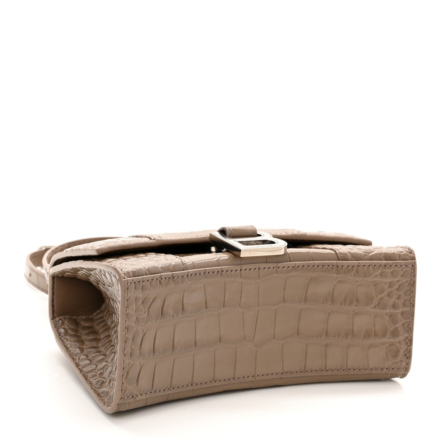 Balenciaga Shiny Calfskin Crocodile Embossed Hourglass Top Handle Bag XS Mink Grey 4 of 11