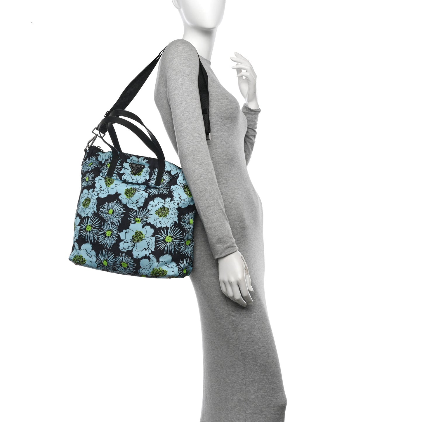 Tessuto Nylon Saffiano Floral Print Tote Black Blue Multicolor