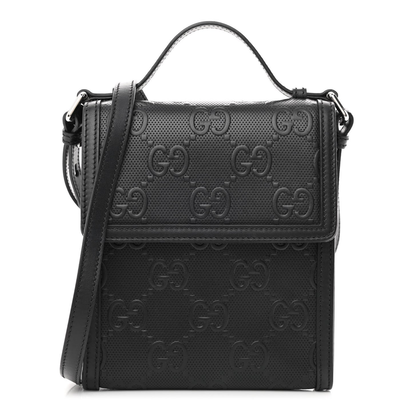 Calfskin GG Tennis Embossed Messenger Bag Black