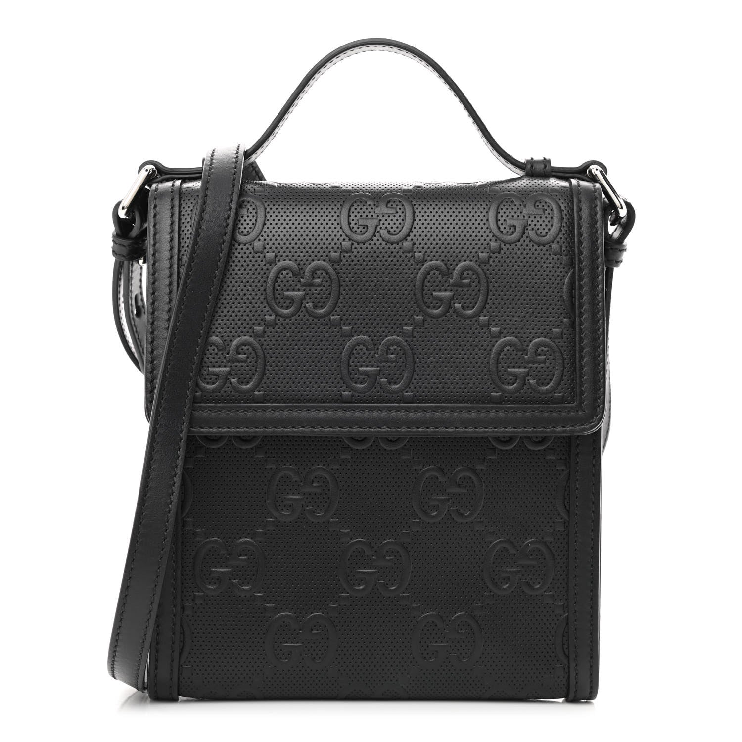 Gucci Calfskin GG Tennis Embossed Messenger Bag Black 1 of 10
