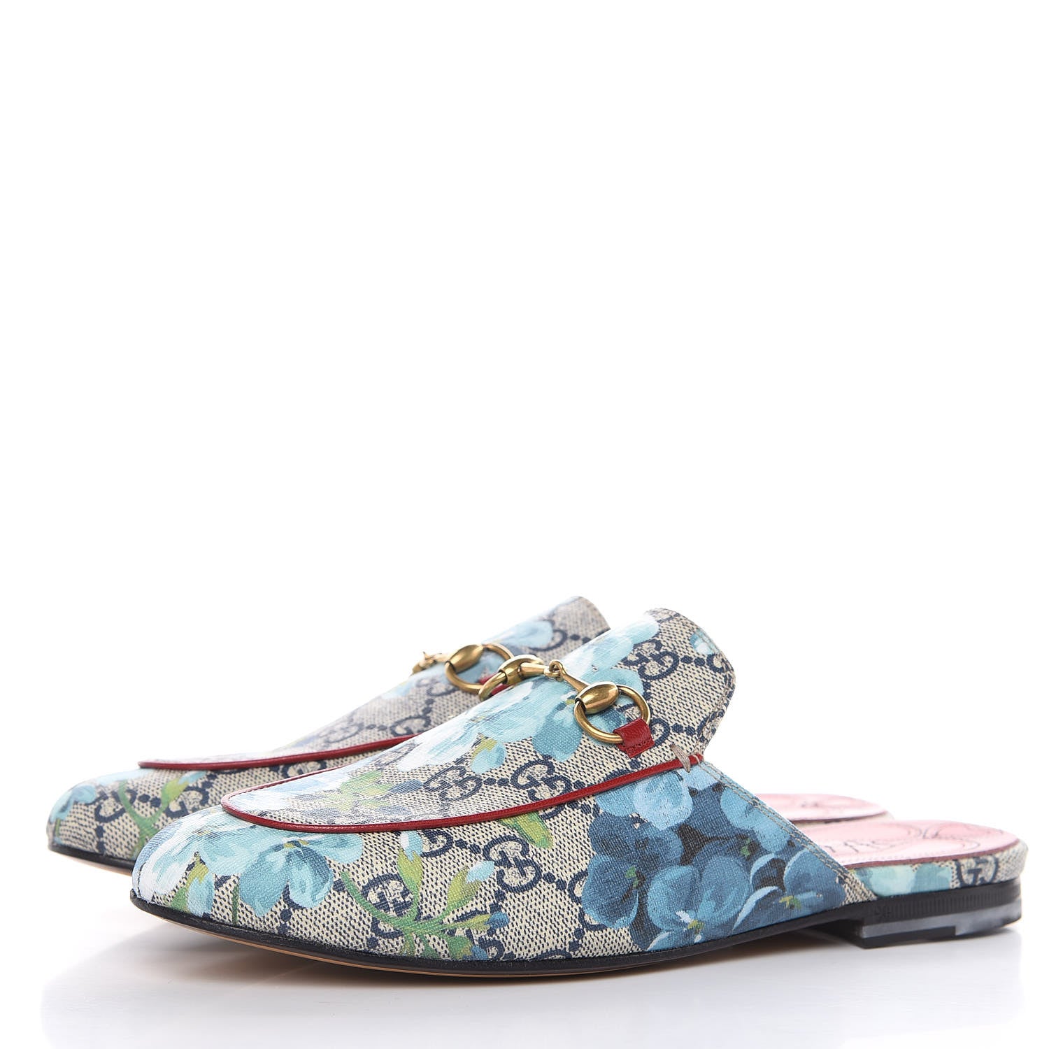 Gucci GG Supreme Monogram Blooms Womens Princetown Slippers 36.5 Beige Blue Navy Hibiscus Red 3 of 9