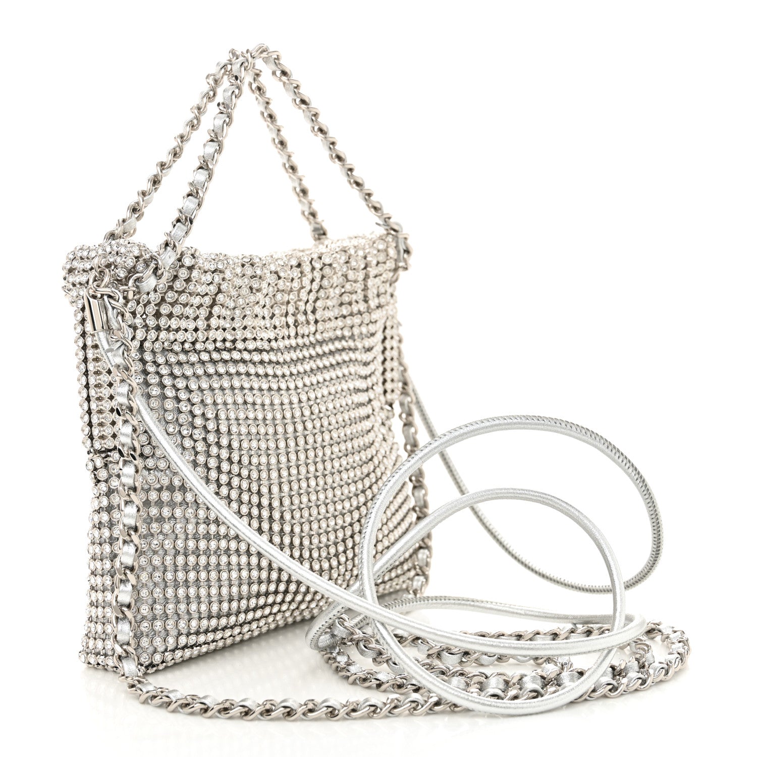 Chanel Crystal Embellished Metallic Lambskin Mini Chanel 22 Silver 3 of 10
