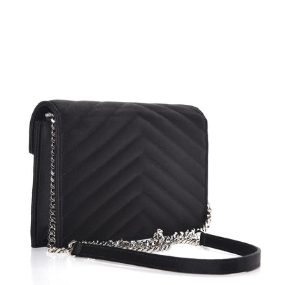 Saint Laurent Satin Chevron Monogram Envelope Chain Wallet Black 3 of 6