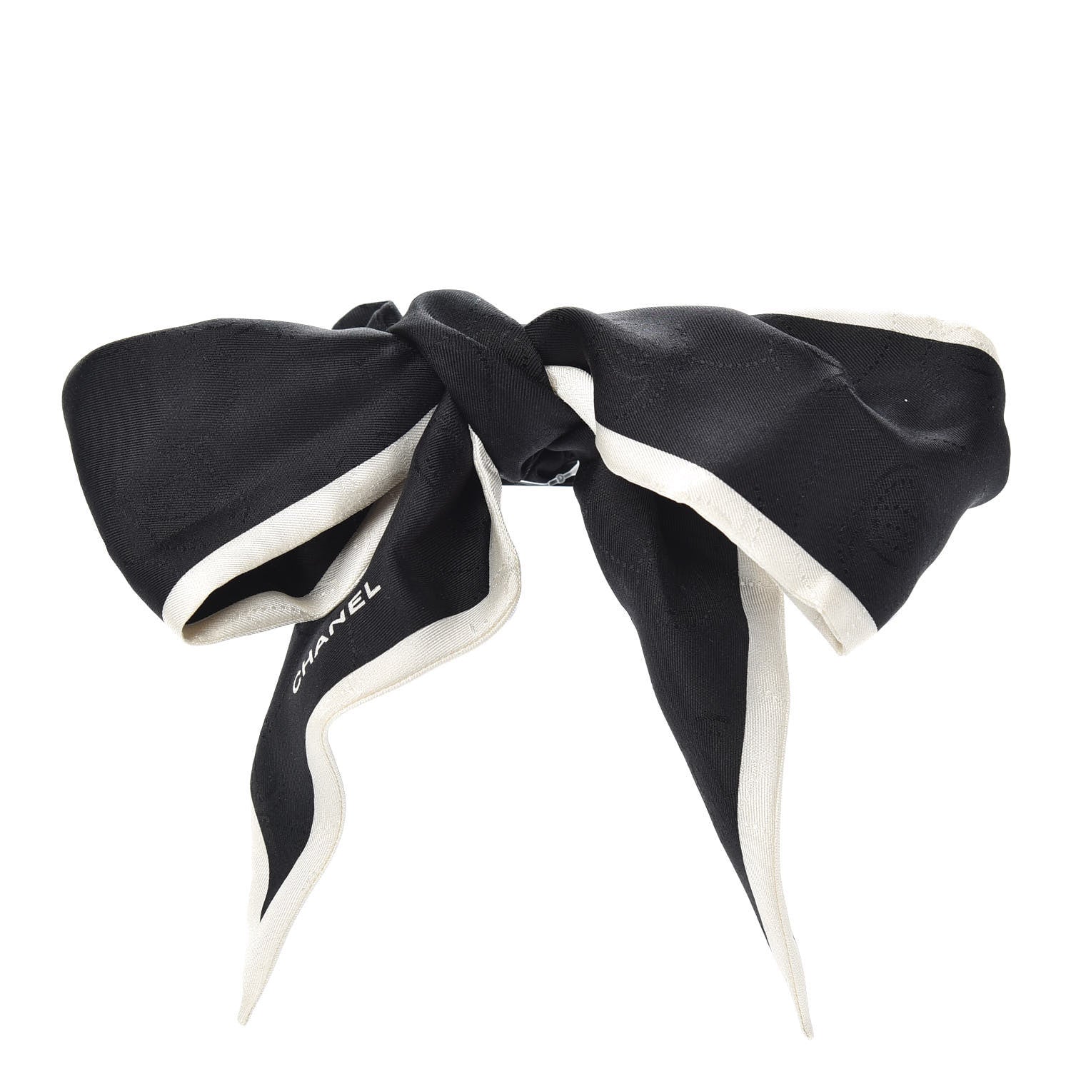 Chanel Silk Twill Hair Tie White Black 1 of 4
