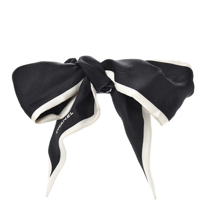 Chanel Silk Twill Hair Tie White Black 1 of 4