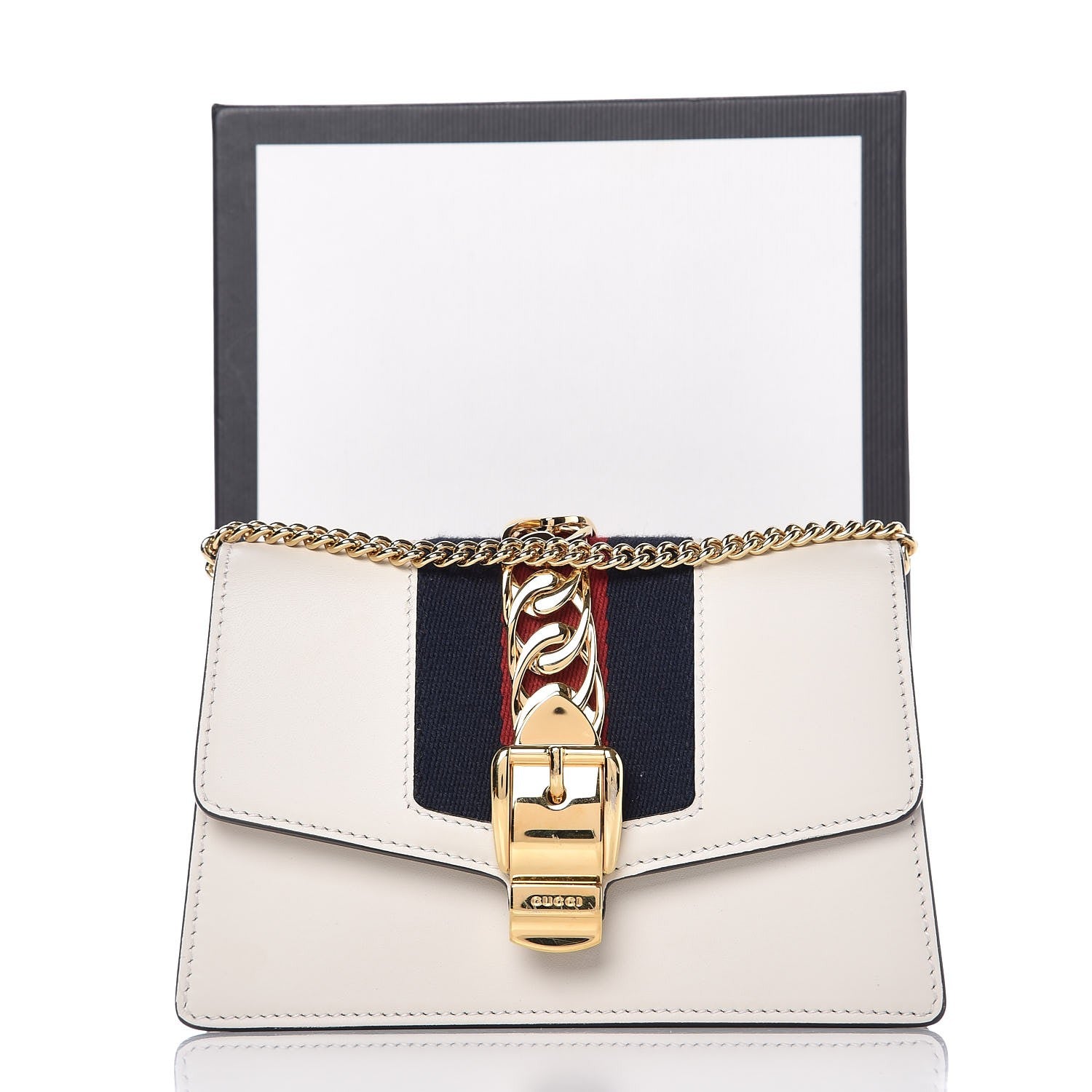 Gucci Calfskin Super Mini Sylvie Chain Shoulder Bag White 8 of 8