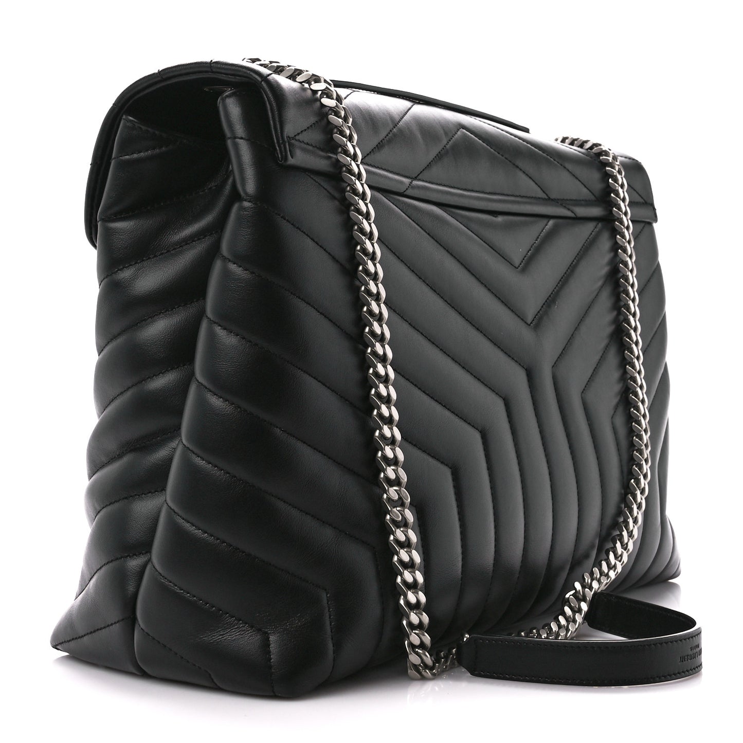 Calfskin Y Quilted Monogram Large Loulou Chain Satchel Black