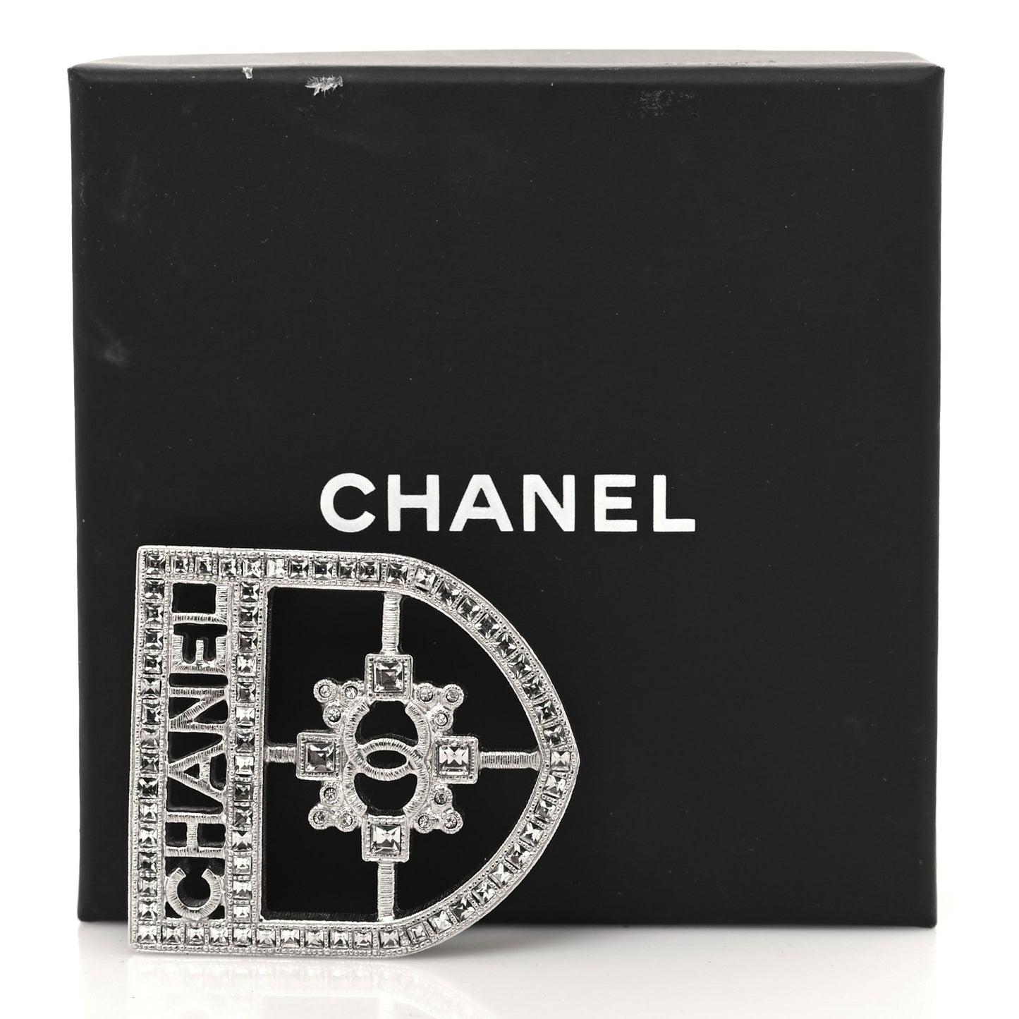 Swarovski Baguette Crystal CC Shield Brooch Silver