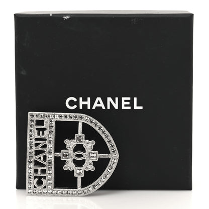 Chanel Swarovski Baguette Crystal CC Shield Brooch Silver 4 of 4
