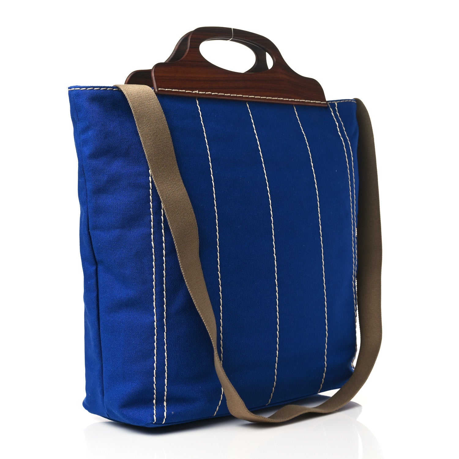 Prada Canvas Wood Logo Tote Blue 2 of 7