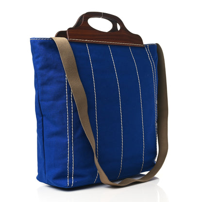 Prada Canvas Wood Logo Tote Blue 2 of 7