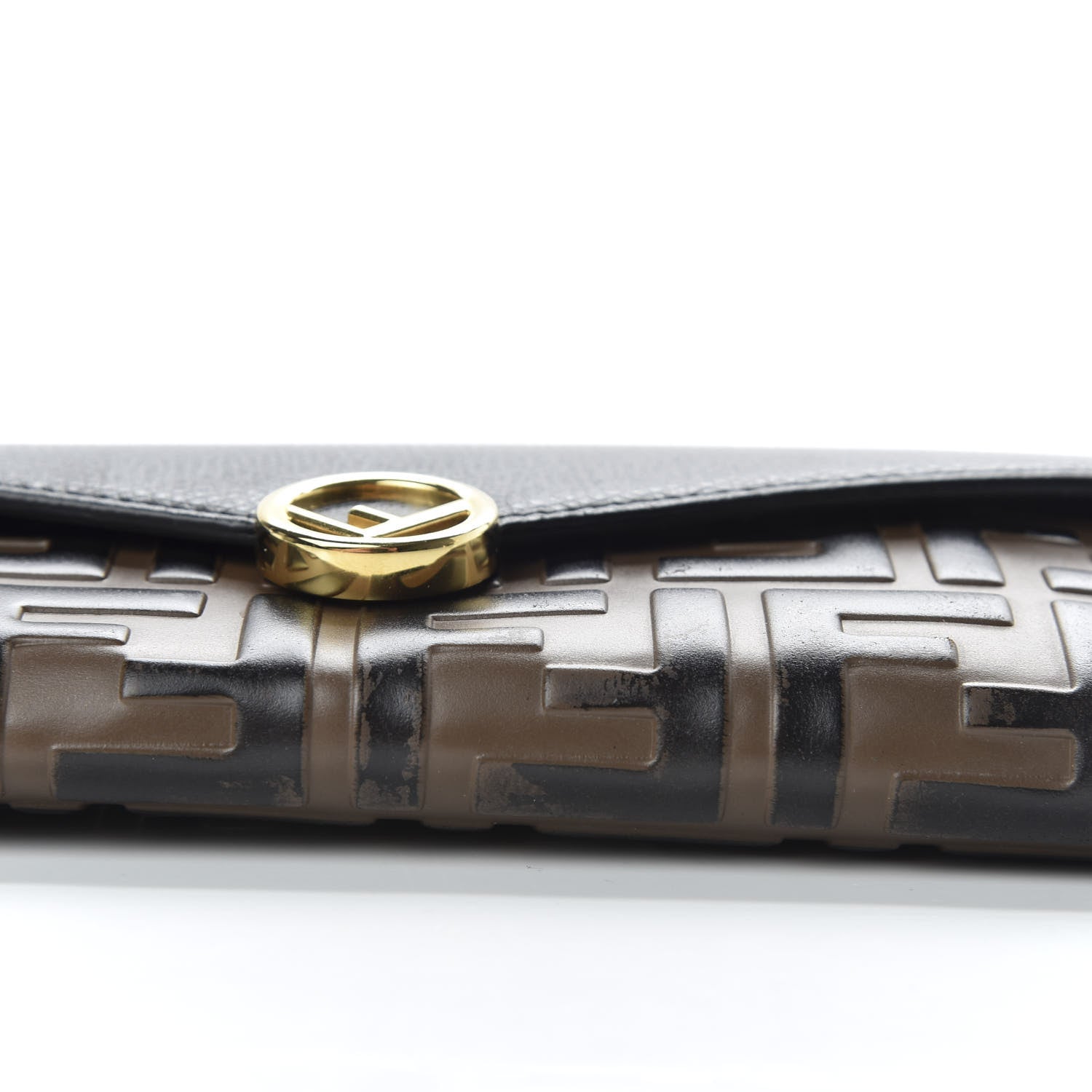 Fendi Vitello Cruise F is Fendi Bi-Color FF 1974 Embossed Continental Envelope Wallet Maya Black 7 of 7