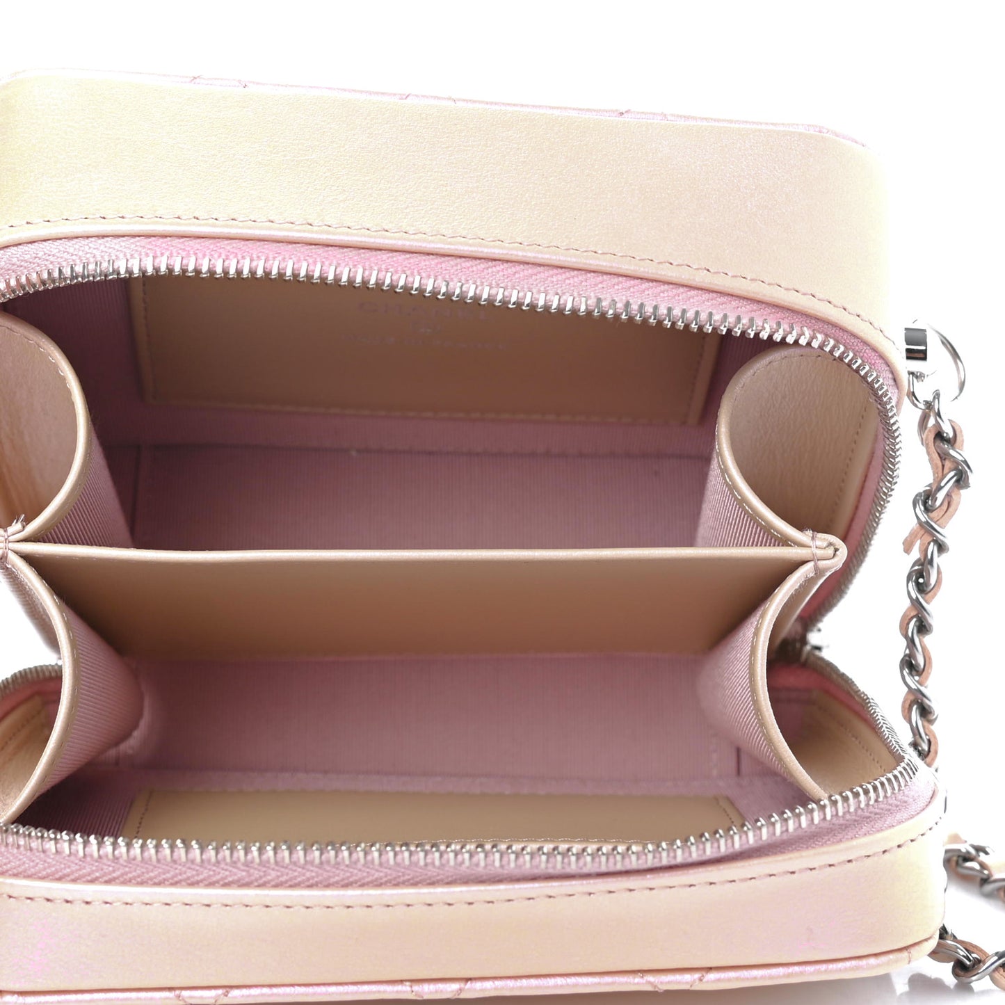 Iridescent Calfskin Quilted Camera Bag Pink
