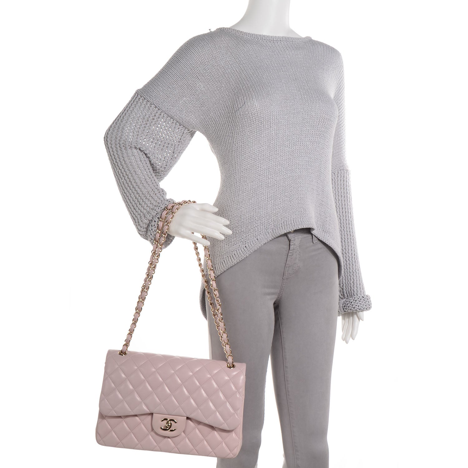 Chanel Lambskin Quilted Jumbo Double Flap Light Pink 2 of 9
