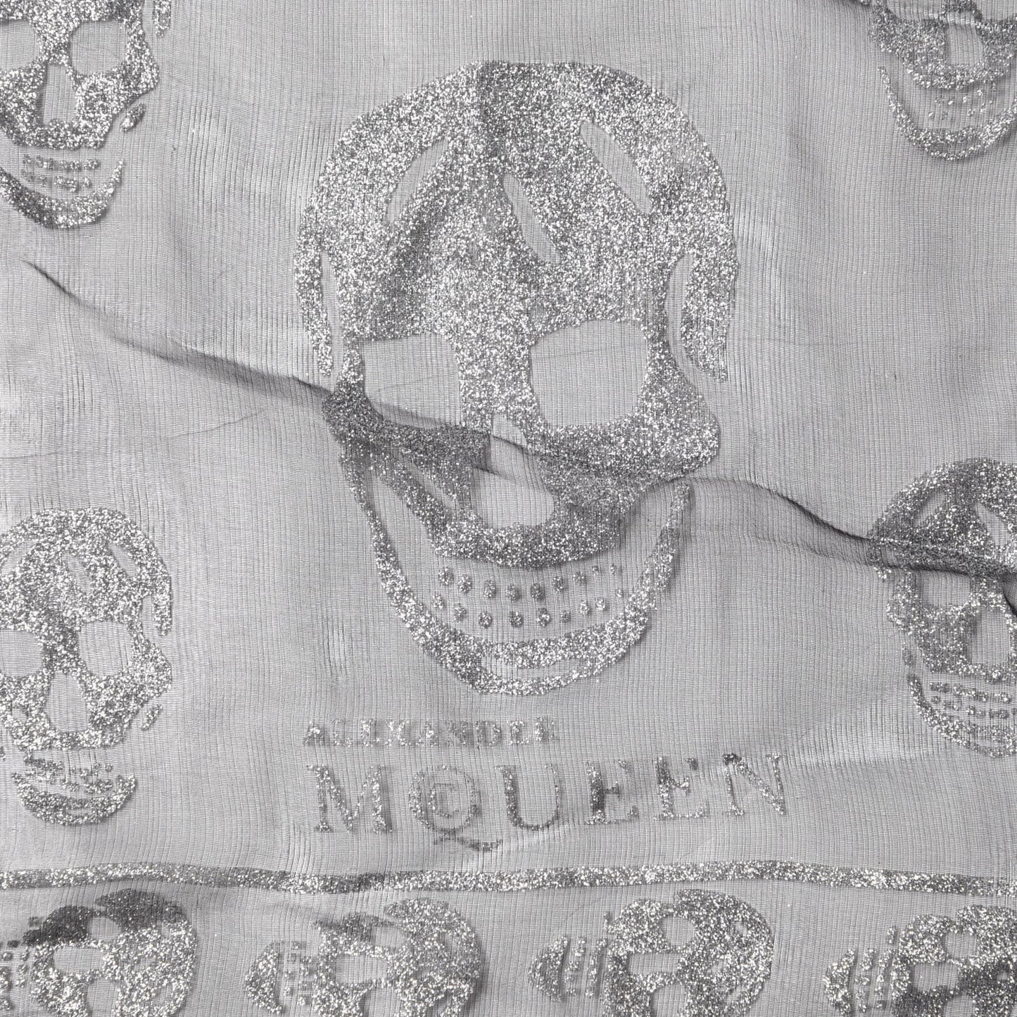 Silk Glitter Skull Scarf Black Silver