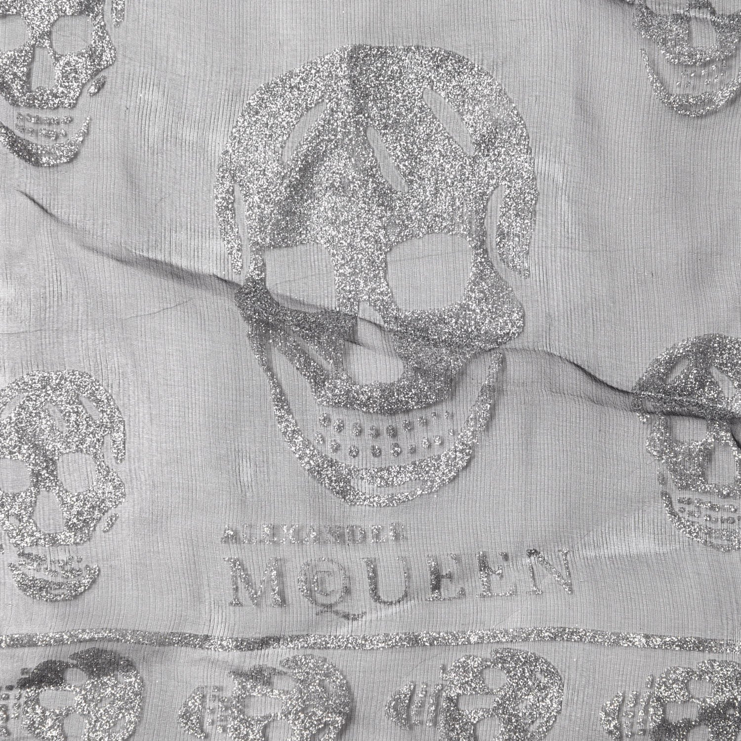 Alexander McQueen Silk Glitter Skull Scarf Black Silver 3 of 4