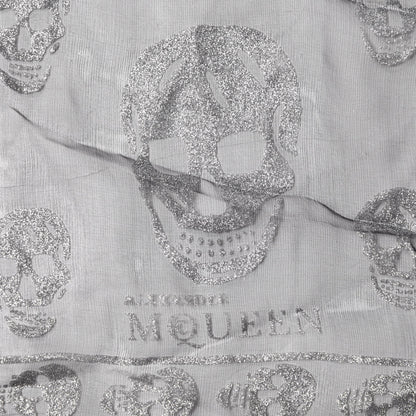 Alexander McQueen Silk Glitter Skull Scarf Black Silver 3 of 4