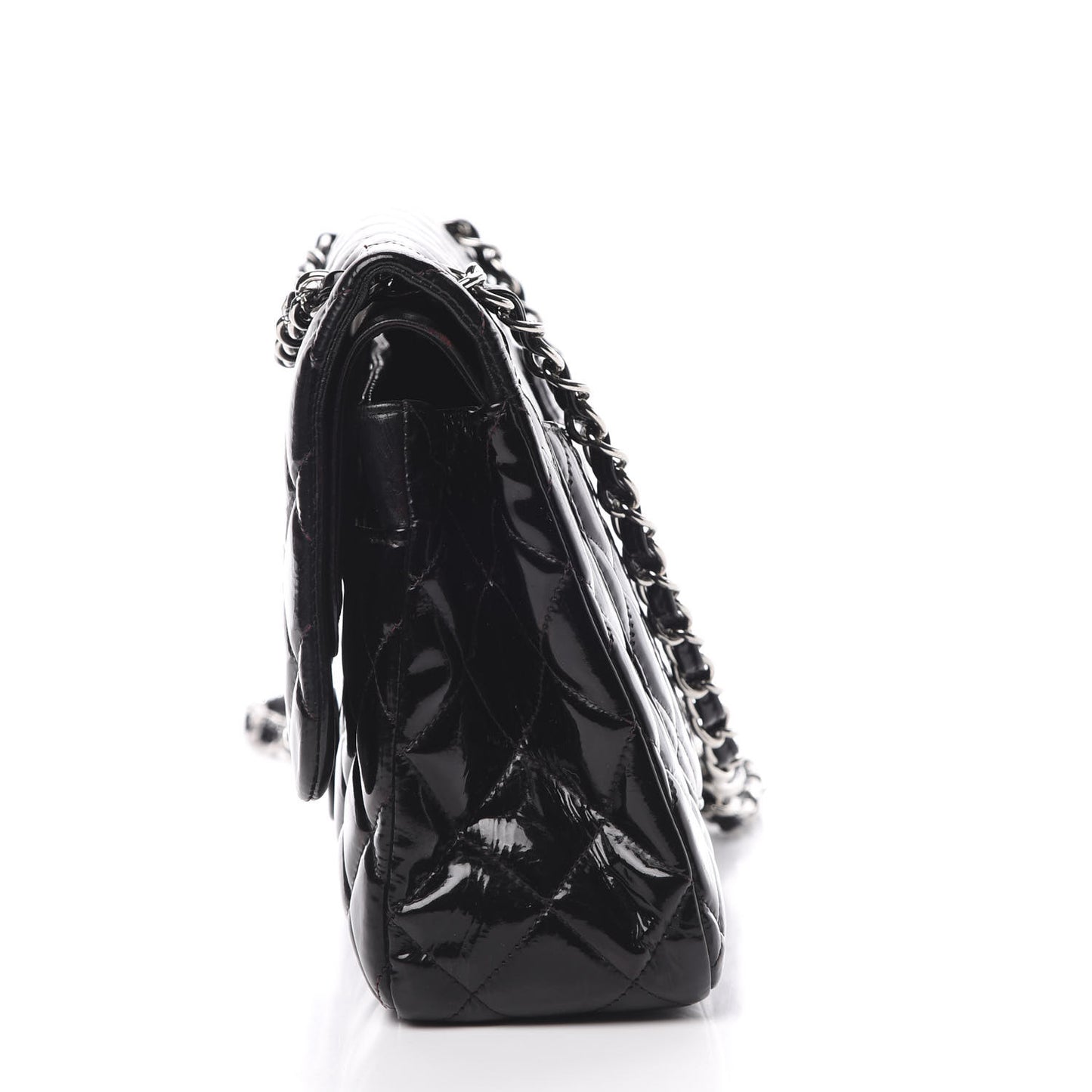 Patent Quilted Jumbo Double Flap Black