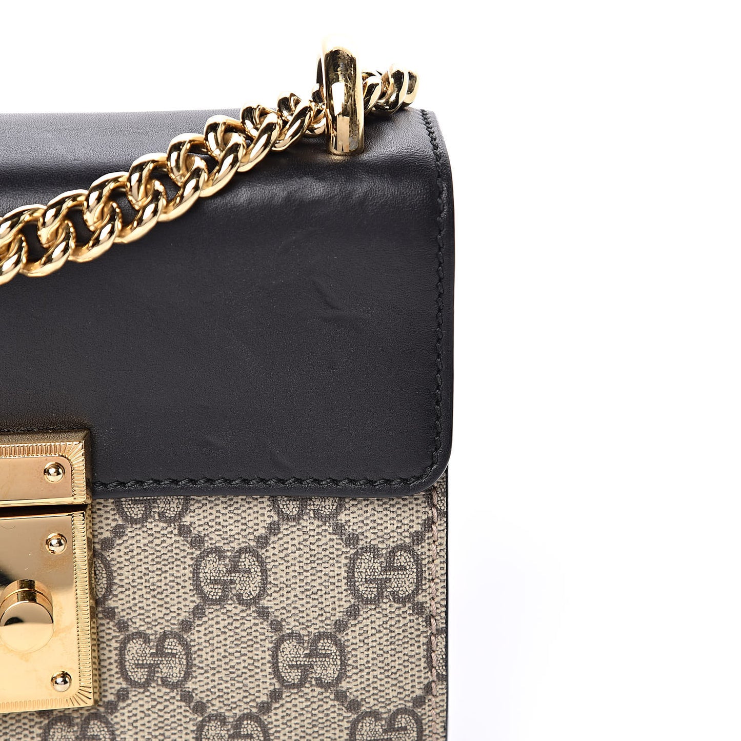 GG Supreme Monogram Calfskin Small Padlock Shoulder Bag Beige Black Cuir