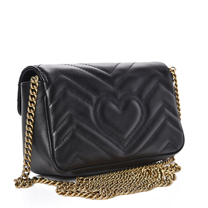Gucci Calfskin Matelasse Super Mini GG Marmont Shoulder Bag Black 2 of 13