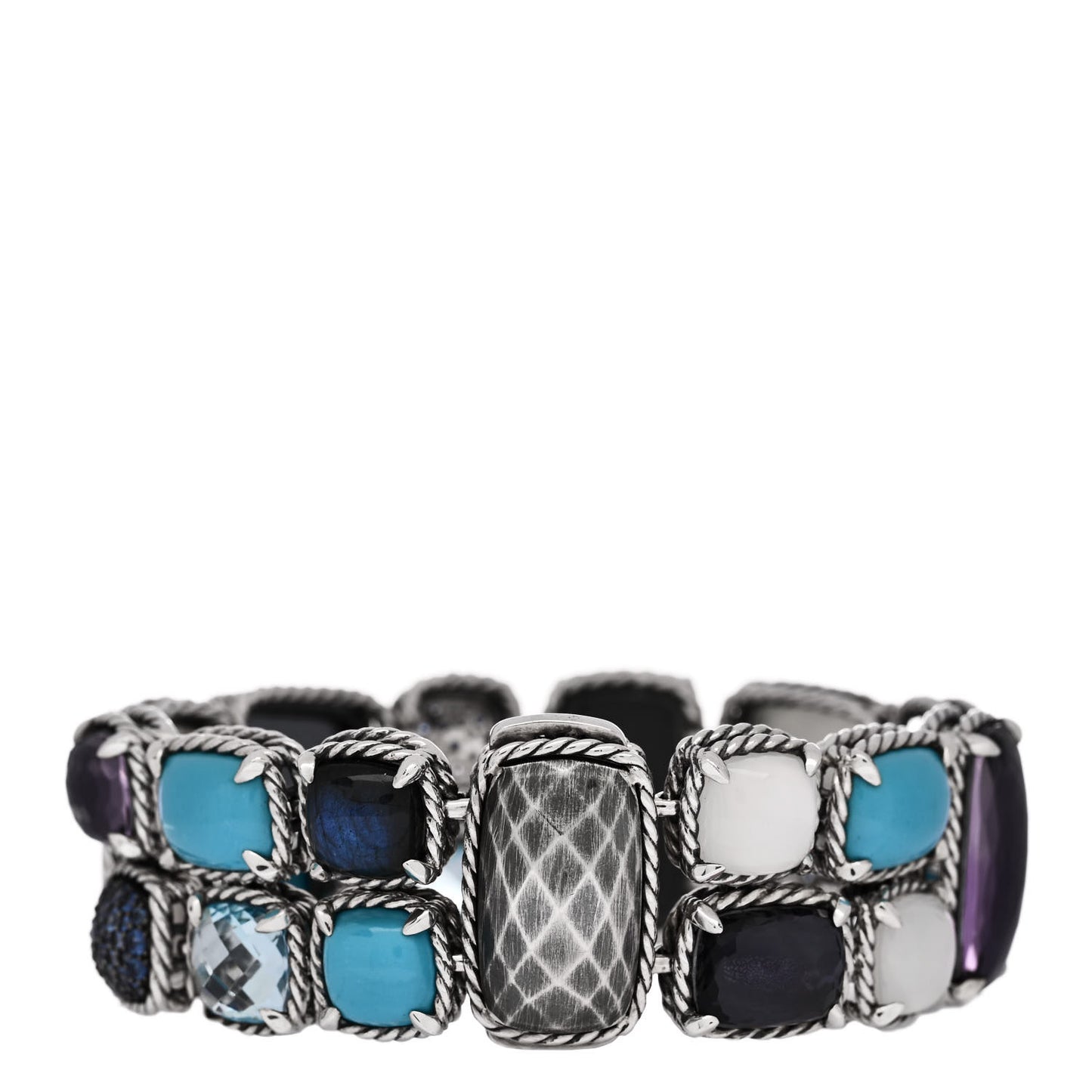 Sterling Silver Multi Gemstone Chatelaine Mosaic Bracelet
