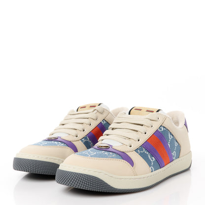 Gucci Calfskin Lame GG Monogram Web Womens Screener Sneakers 39.5 Blue Silver Dusty Milk Shine Purple 3 of 10