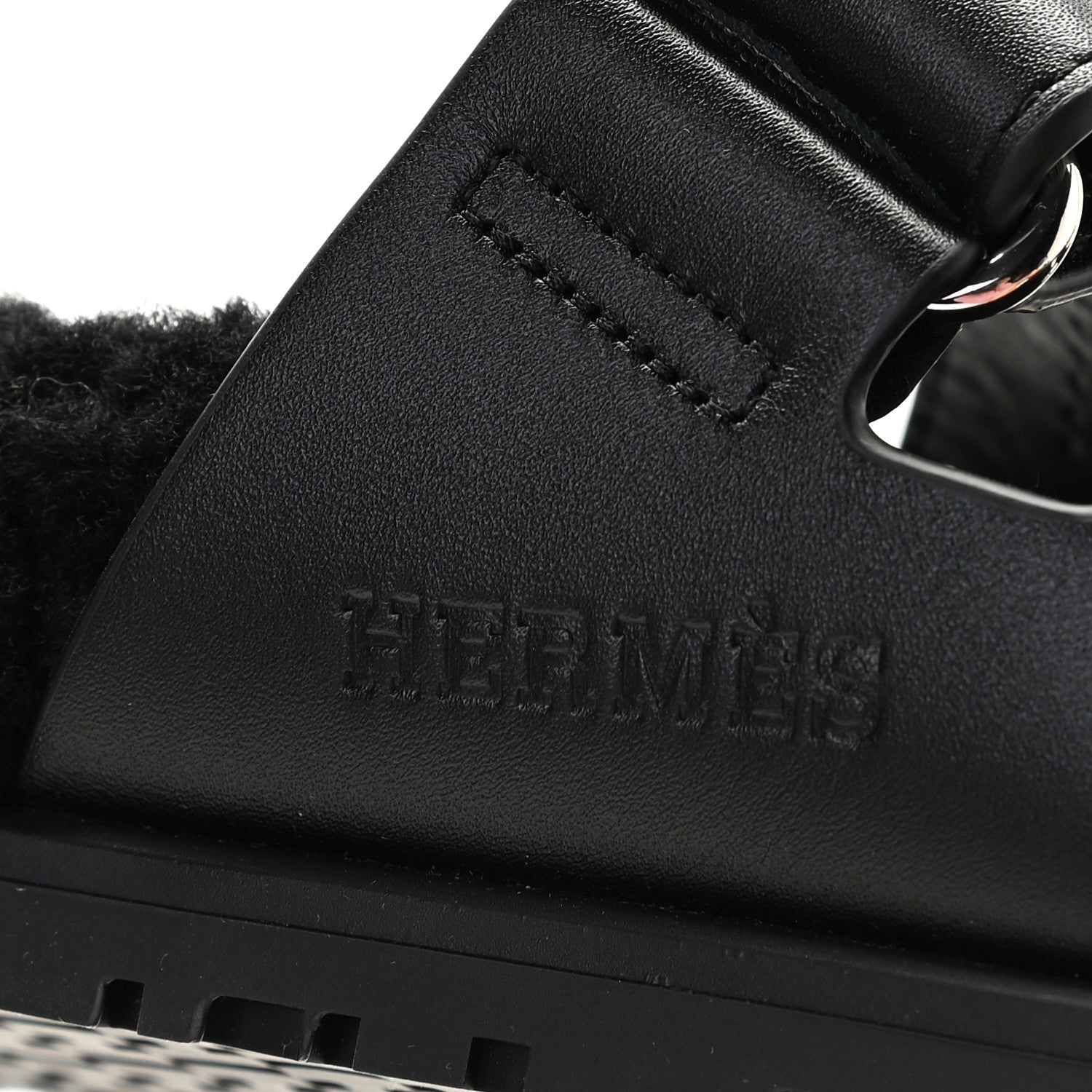 Hermes Calfskin Woolskin Womens Chypre Sandals 36 Black 7 of 12