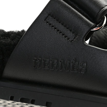 Hermes Calfskin Woolskin Womens Chypre Sandals 36 Black 7 of 12