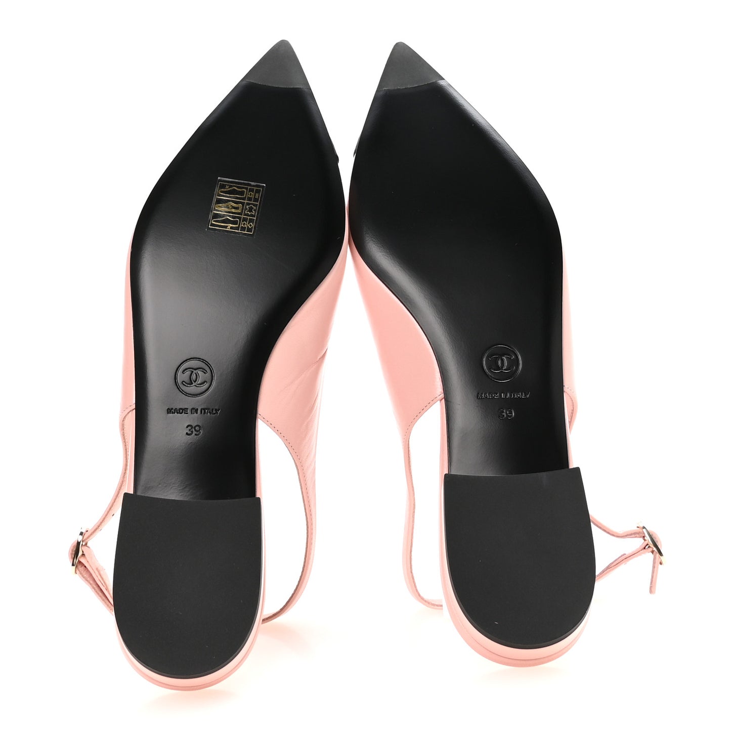 Goatskin Grosgrain Pointed Toe CC Slingback Flats 39 Pink Black