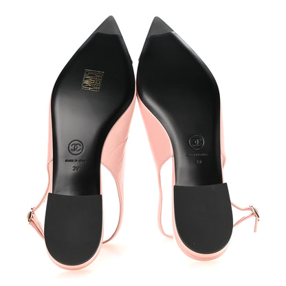 Chanel Goatskin Grosgrain Pointed Toe CC Slingback Flats 39 Pink Black 6 of 9