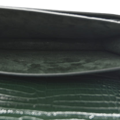 Saint Laurent Calfskin Crocodile Embossed Medium Monogram Sunset Dark Green 5 of 12