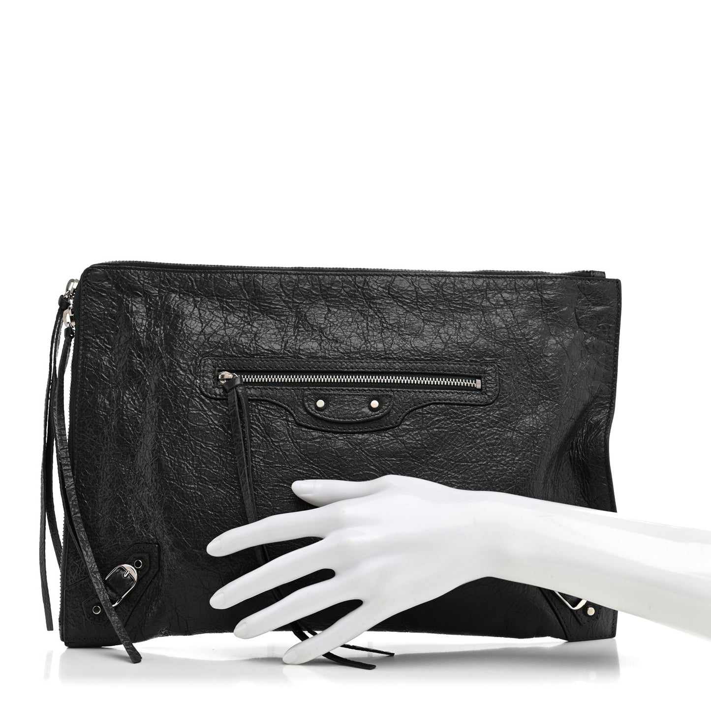 Agneau Classic Hardware Small Pouch Gris Fossile