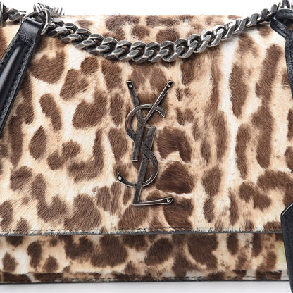 Saint Laurent Calf Hair Leopard Print Monogram Small Sunset Chain Wallet Natural Black 9 of 9