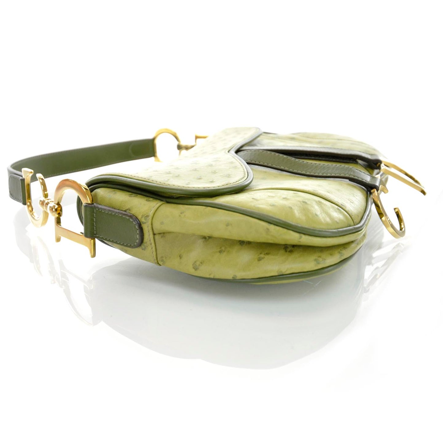 Ostrich Double Saddle Bag Green