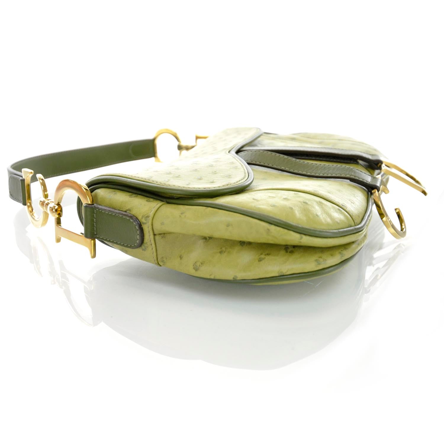 Christian Dior Ostrich Double Saddle Bag Green 6 of 9