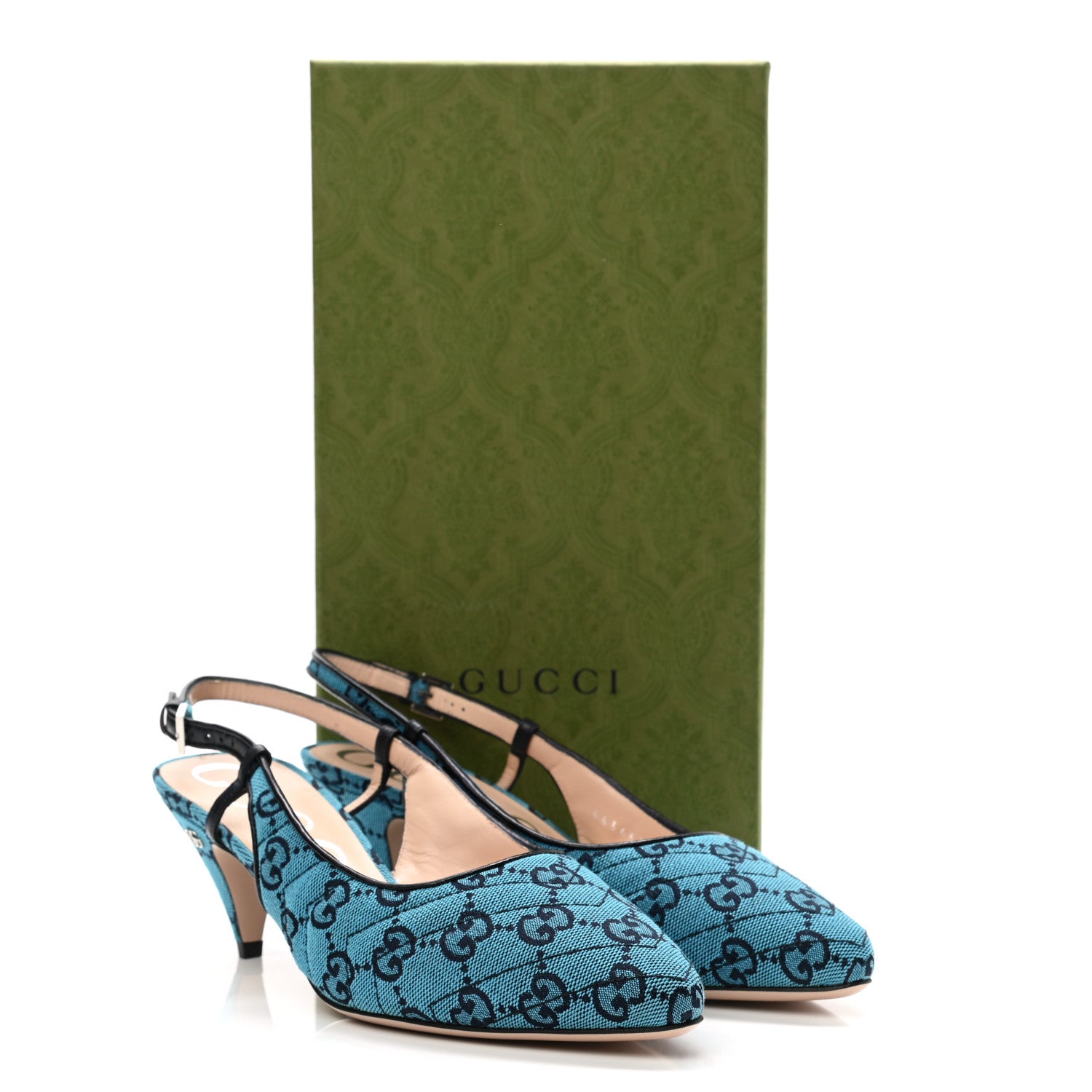 Gucci Monogram Multicolor Matelasse Nappa Double G 55mm Slingback Pumps 38.5 Light Blue 9 of 9