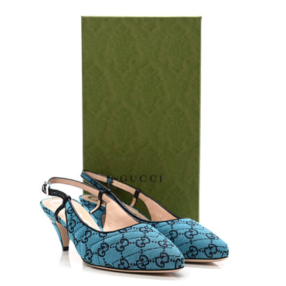 Gucci Monogram Multicolor Matelasse Nappa Double G 55mm Slingback Pumps 38.5 Light Blue 9 of 9