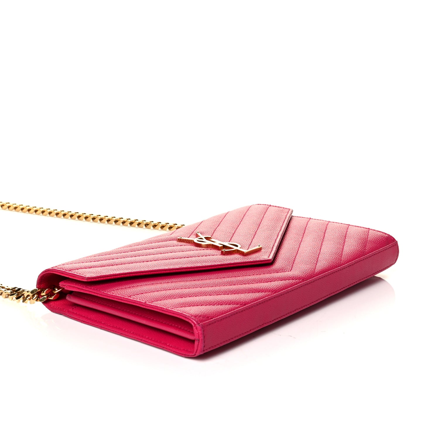 Grain De Poudre Matelasse Chevron Monogram Chain Wallet Lipstick Fuchsia