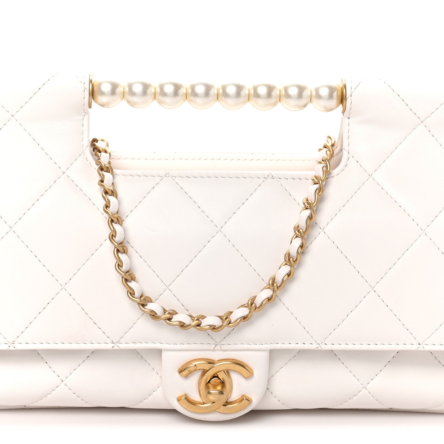 Chanel Shiny Lambskin Pearl Top Handle Flap Shopping Bag White 7 of 9