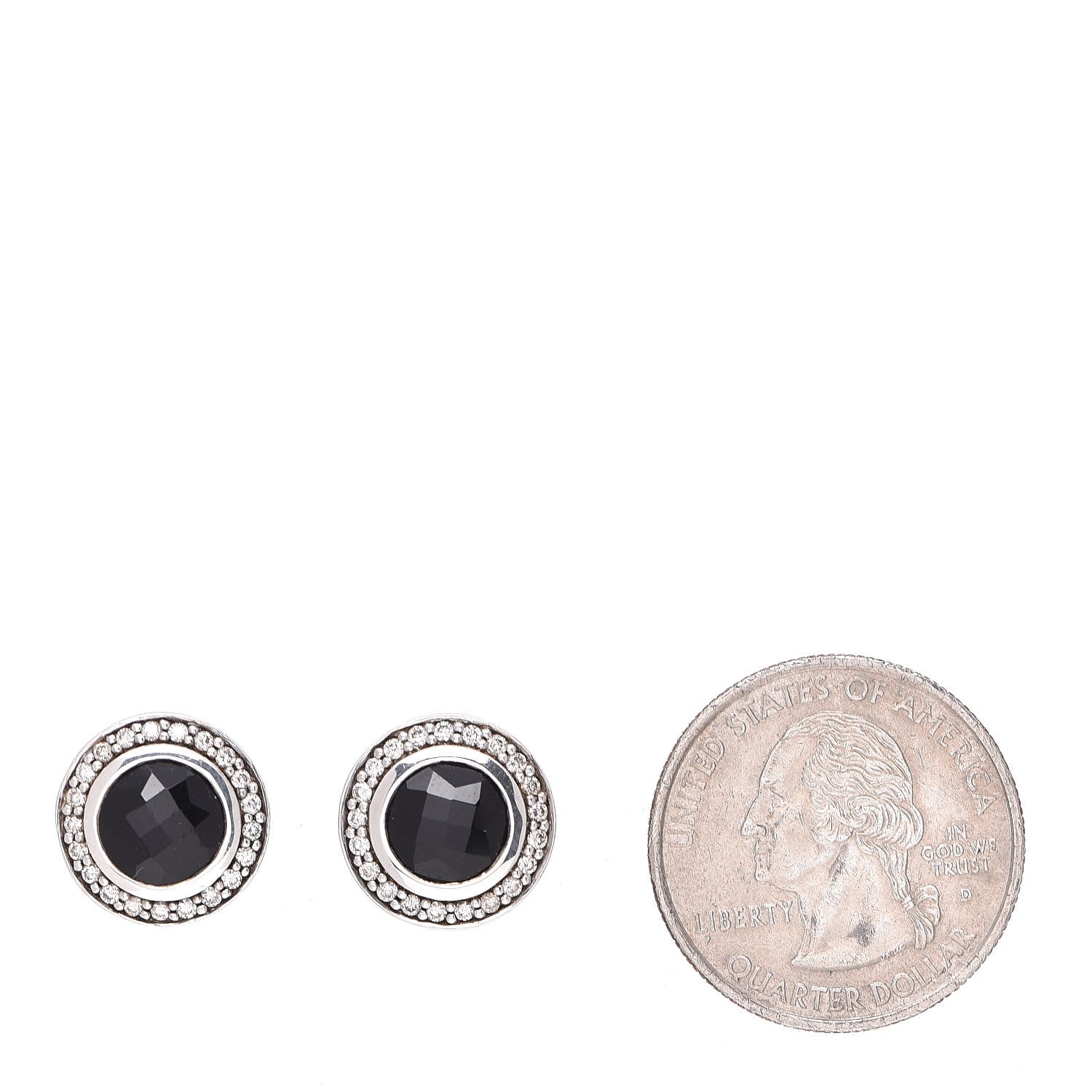 David Yurman Sterling Silver Onyx Diamond 8mm Cerise Earrings 2 of 8