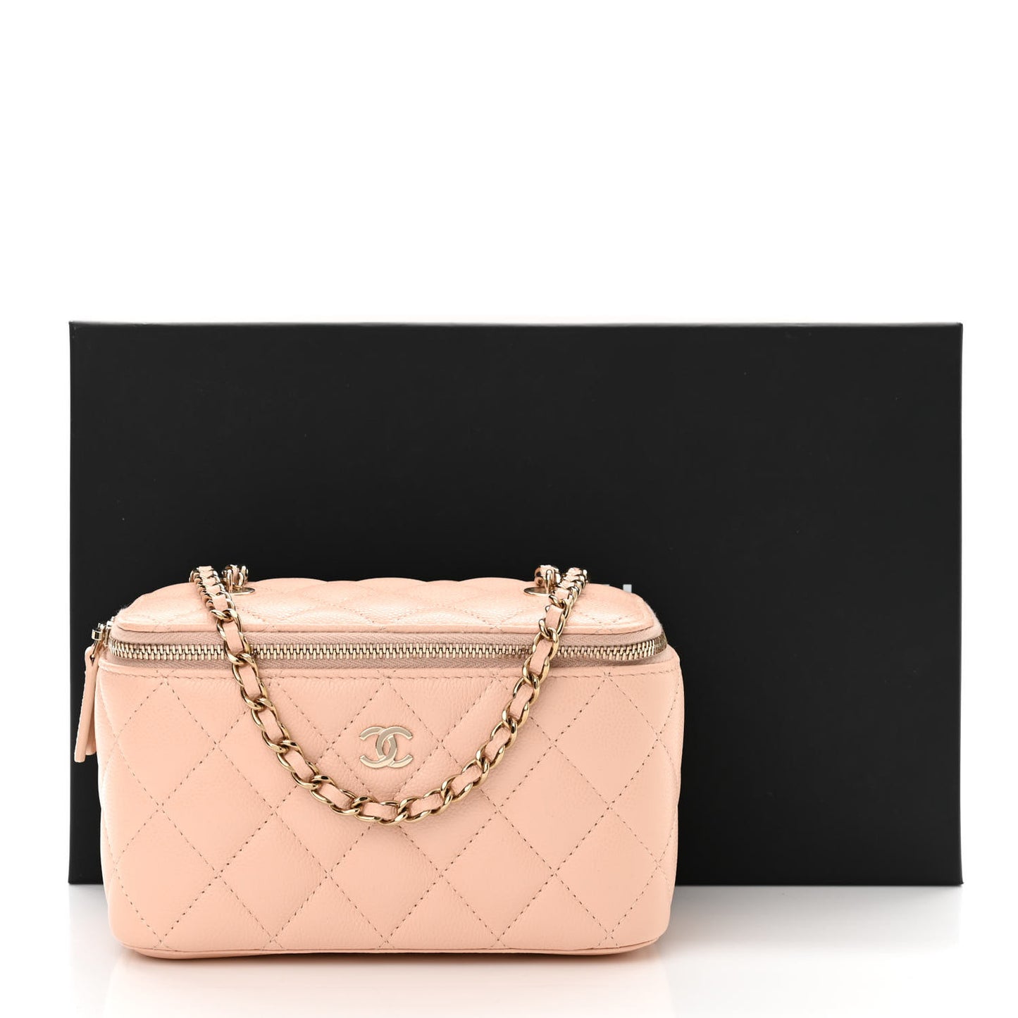 Caviar Quilted Small Vanity Case With Chain Light Beige