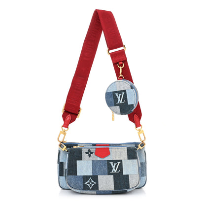 Louis Vuitton Denim Damier Monogram Patchwork Multi Pochette Accessories Blue Rouge 1 of 11