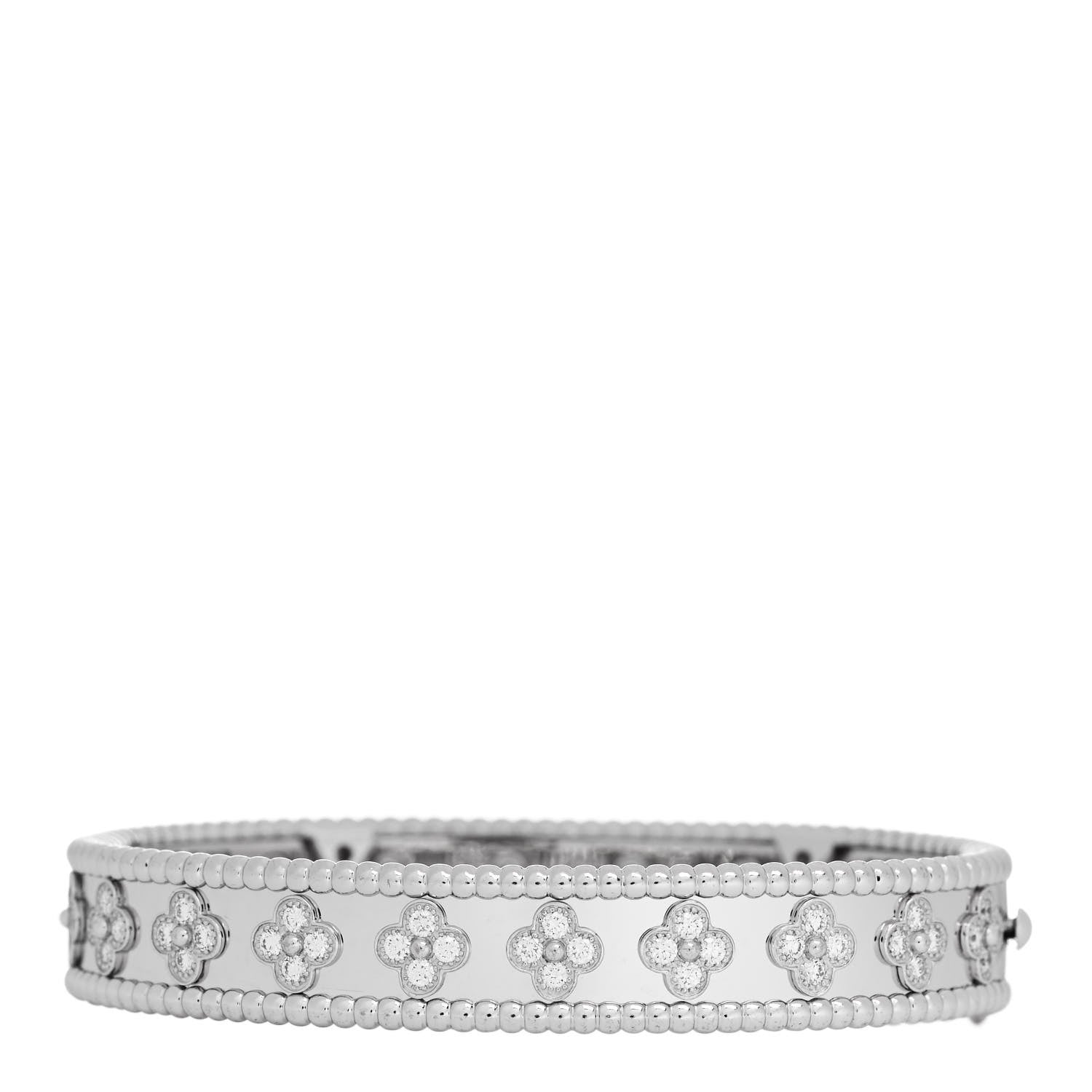 Van Cleef & Arpels 18K White Gold Diamond Perlee Clovers Bangle Bracelet M 2 of 3
