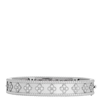 Van Cleef & Arpels 18K White Gold Diamond Perlee Clovers Bangle Bracelet M 2 of 3