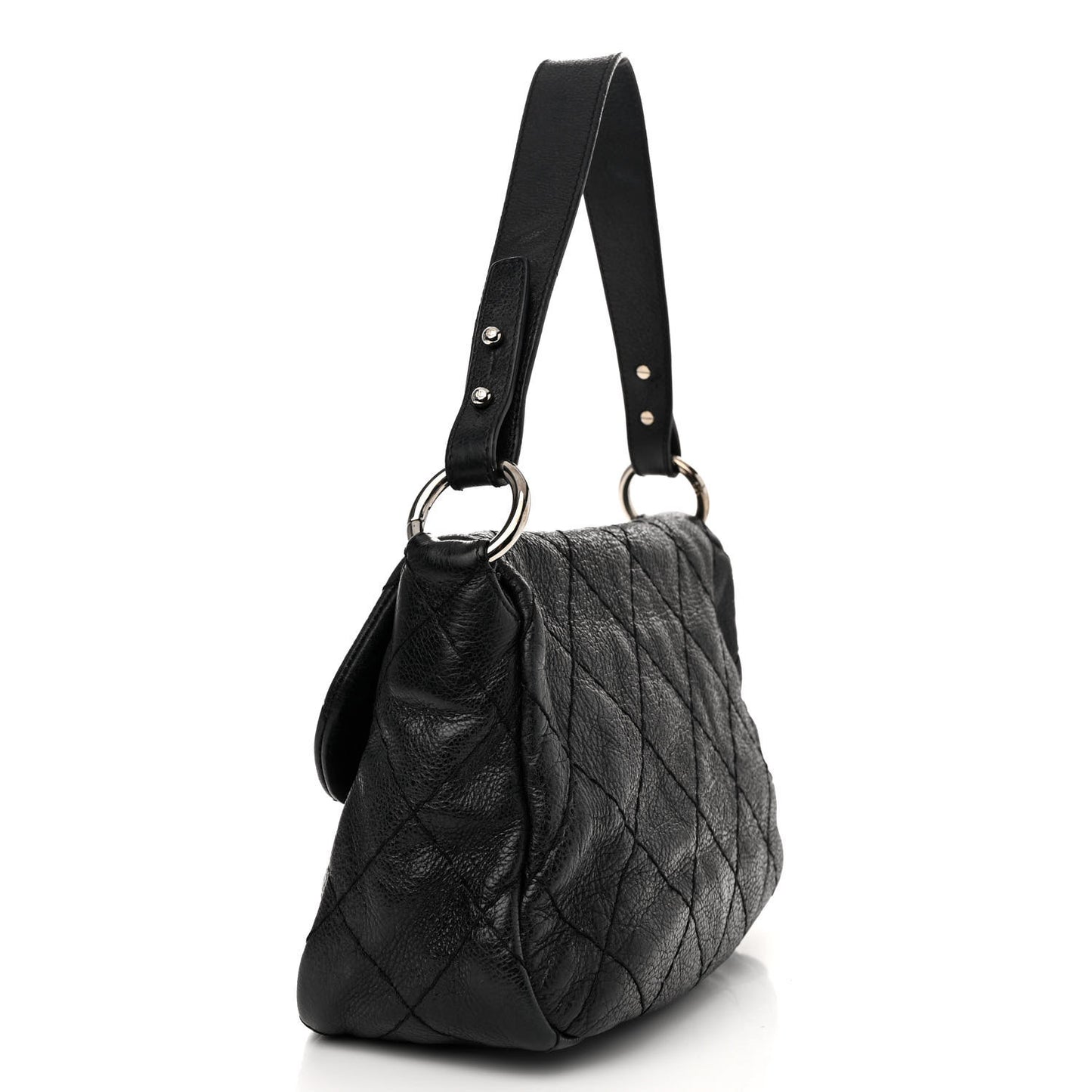 Glazed Calfskin Stitched On The Road Flap Black