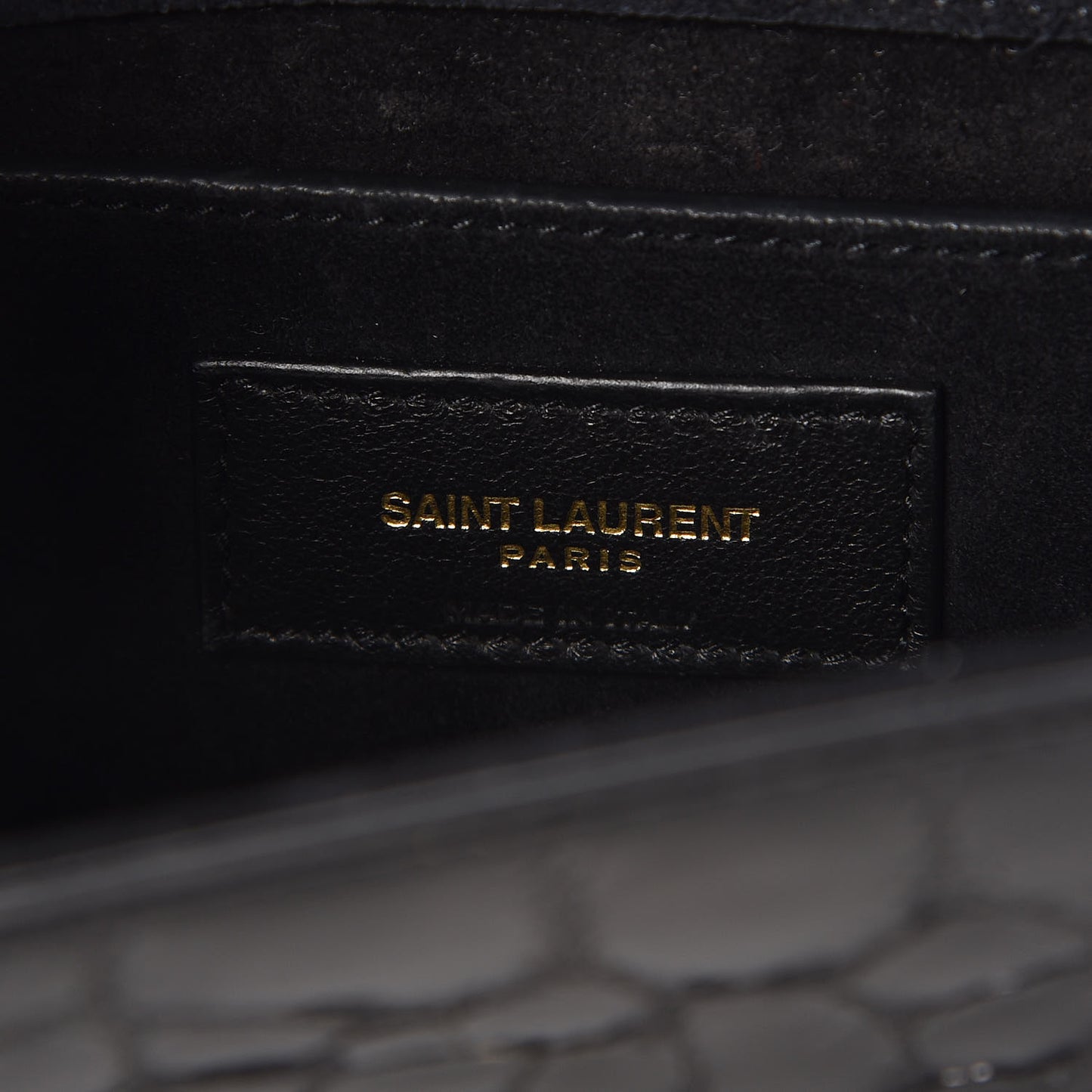 Patent Crocodile Embossed Small Classic Monogram Kate Satchel Black