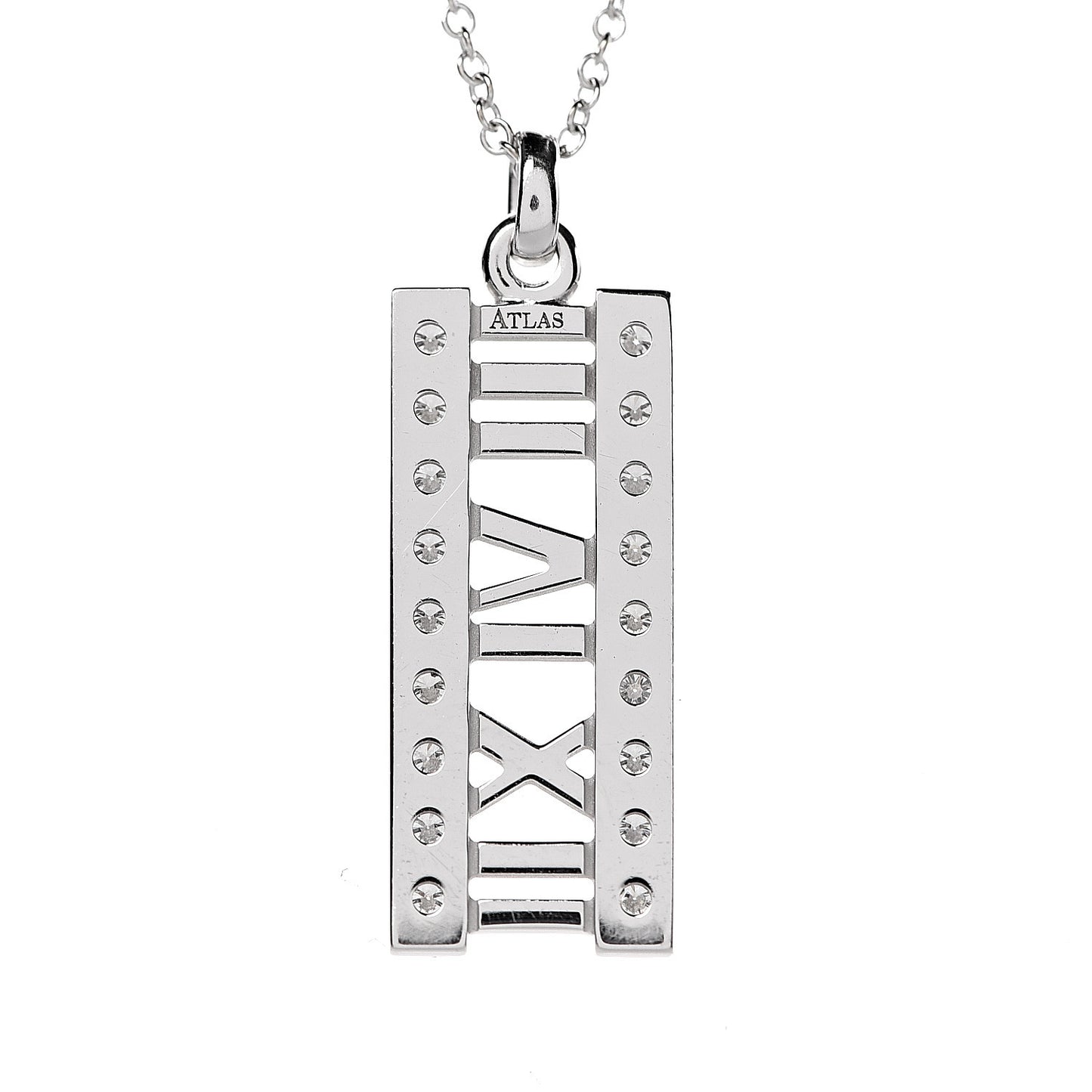 18K White Gold Diamond Atlas Bar Pendant Necklace