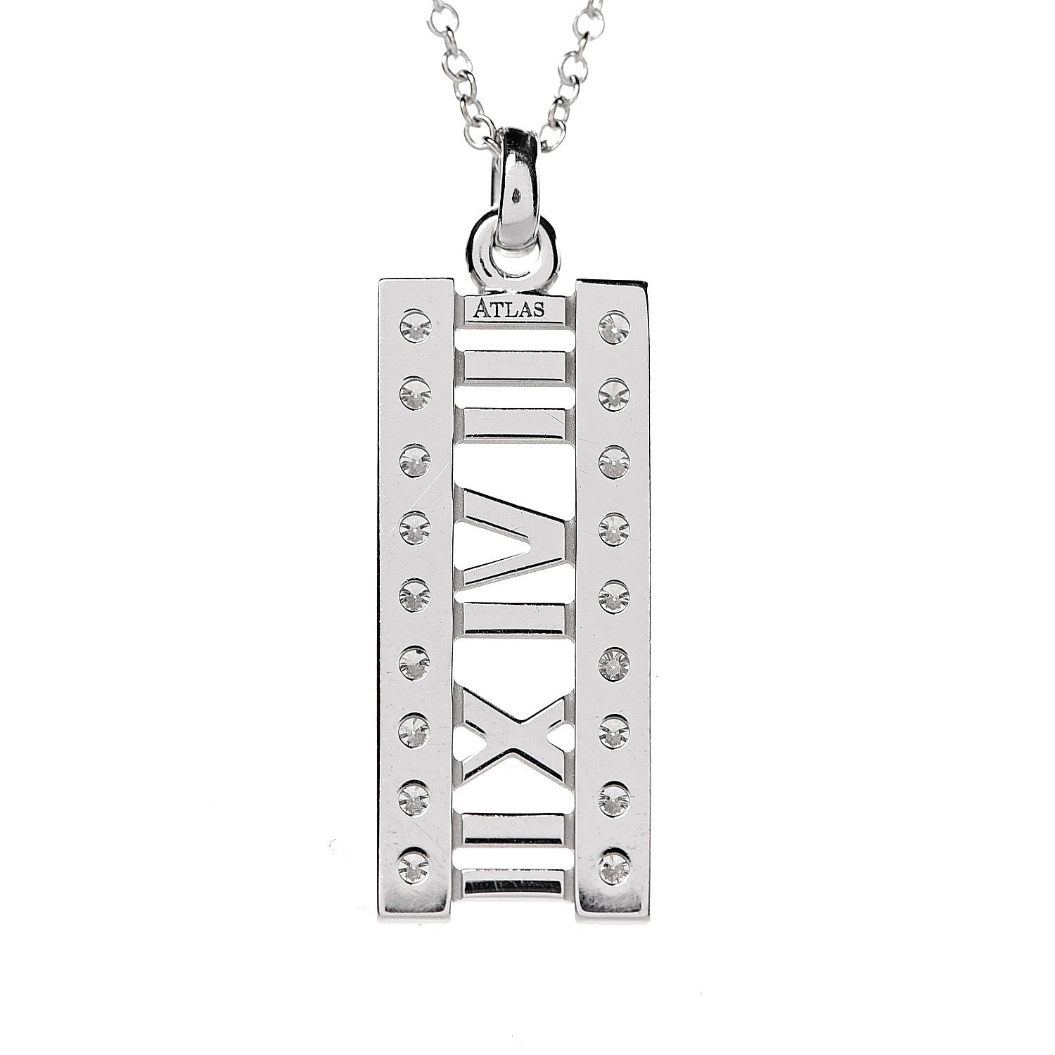 Tiffany 18K White Gold Diamond Atlas Bar Pendant Necklace 5 of 8