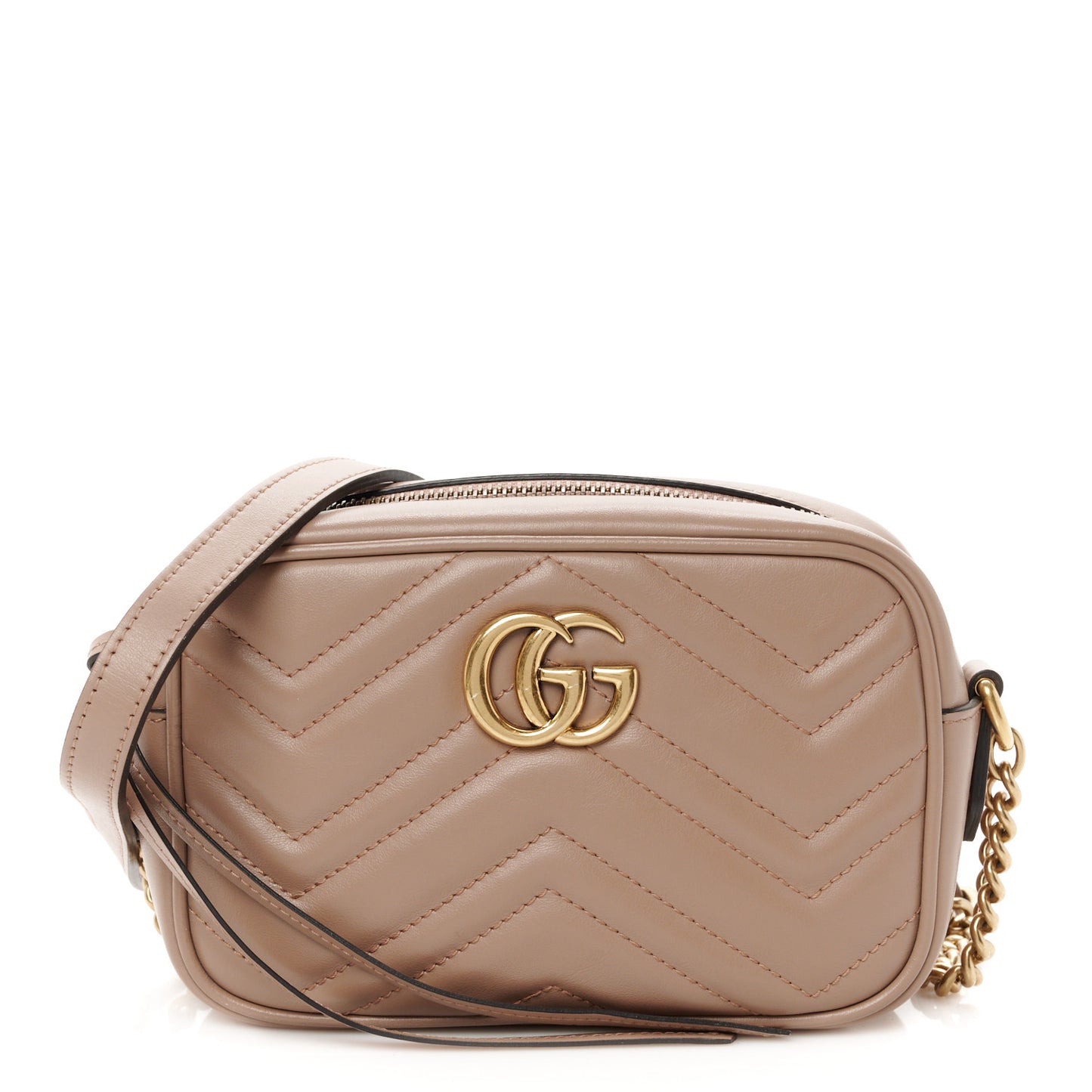 Calfskin Matelasse Mini GG Marmont Chain Shoulder Bag Nude
