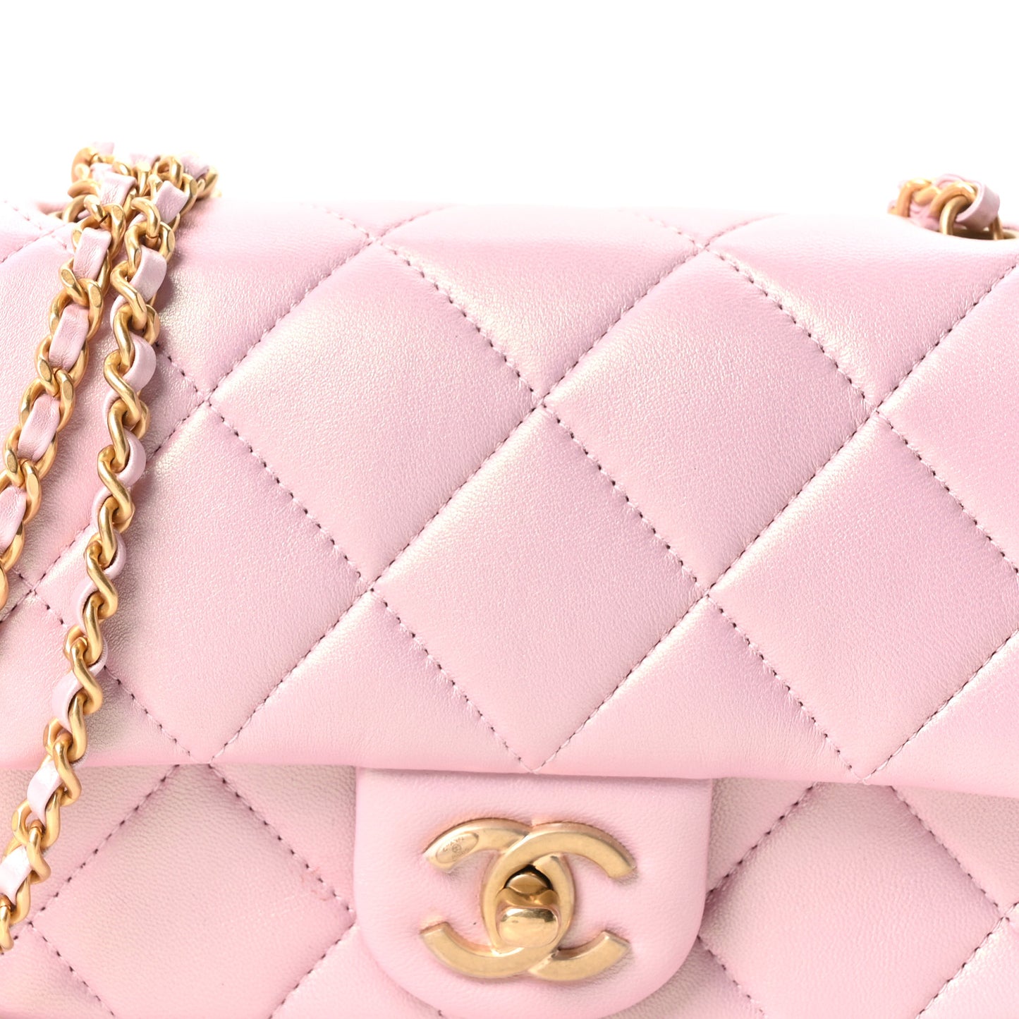 Pearly Lambskin Pearl Quilted Mini Flap Pink